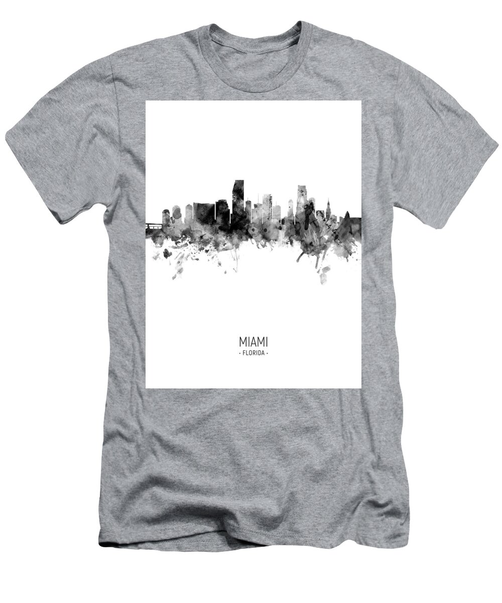 Miami T-Shirt featuring the digital art Miami Florida Skyline #23 by Michael Tompsett