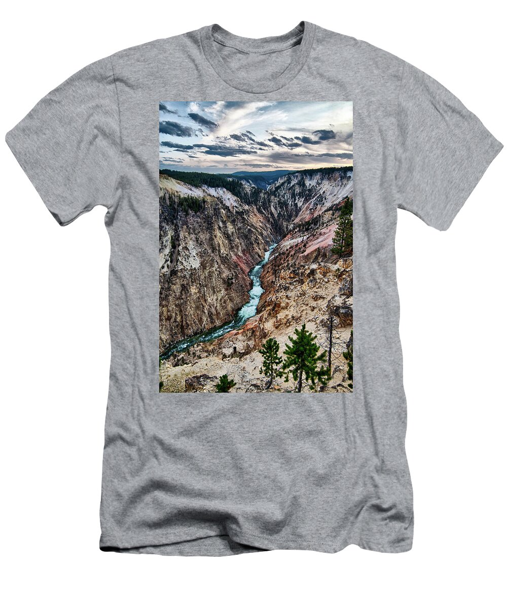 Nature T-Shirt featuring the photograph Lower falls of the yellowstone national park from artist point a #3 by Alex Grichenko