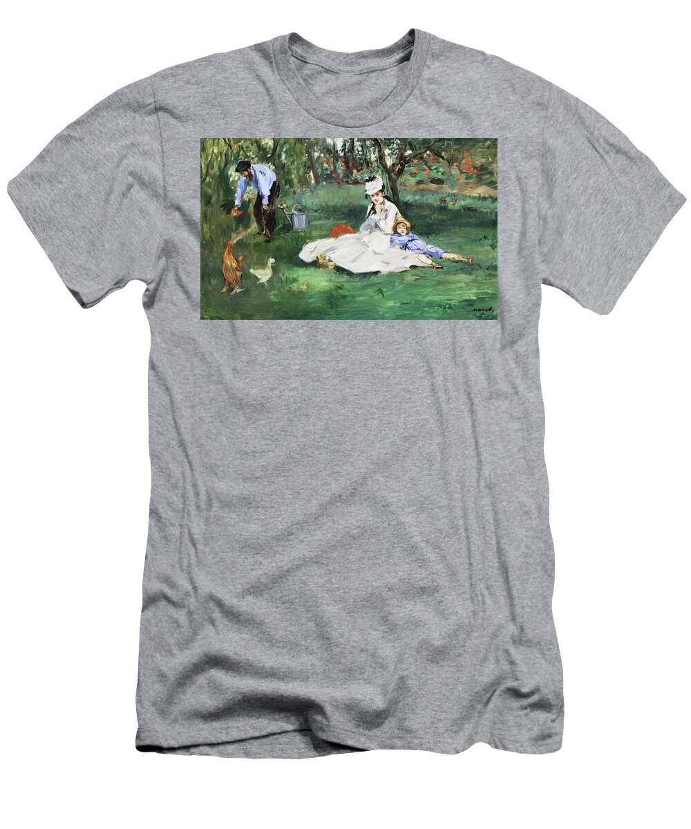 Édouard Manet T-Shirt featuring the painting The Monet Family by Edouard Manet by Mango Art