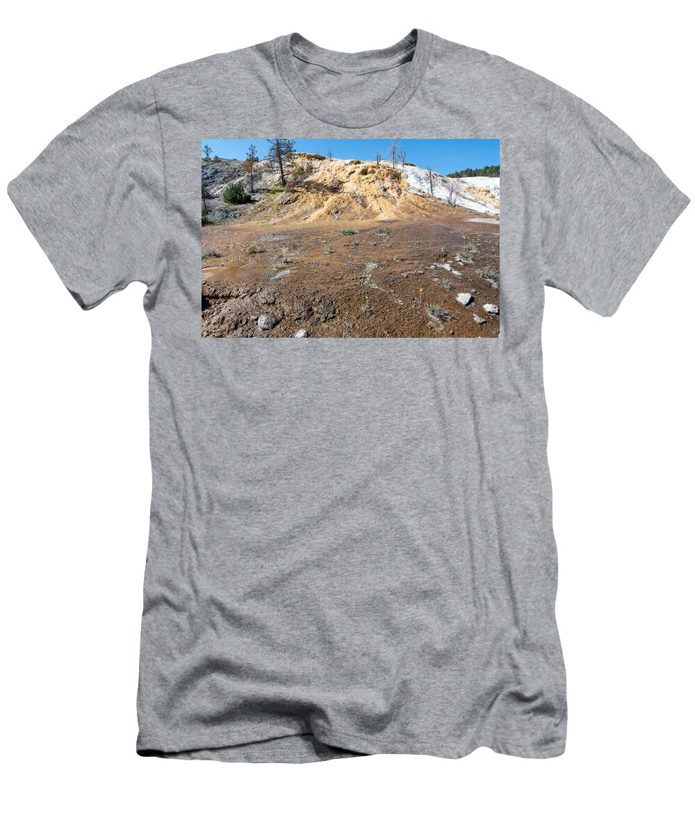 Mineral T-Shirt featuring the photograph Beautiful Scenery At Mammoth Hot Spring In Yellowstone #42 by Alex Grichenko