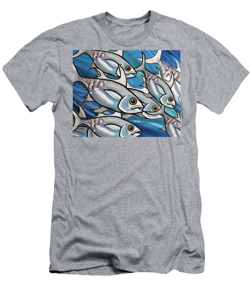Fish T-Shirt featuring the painting 7 from 3 Fish by Joan Stratton