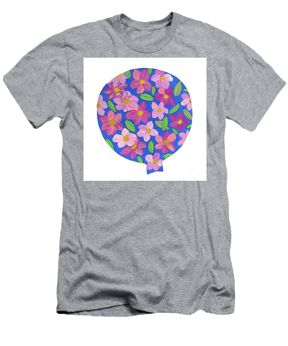 Floral T-Shirt featuring the mixed media A Balloon with Flowers by Lisa Neuman