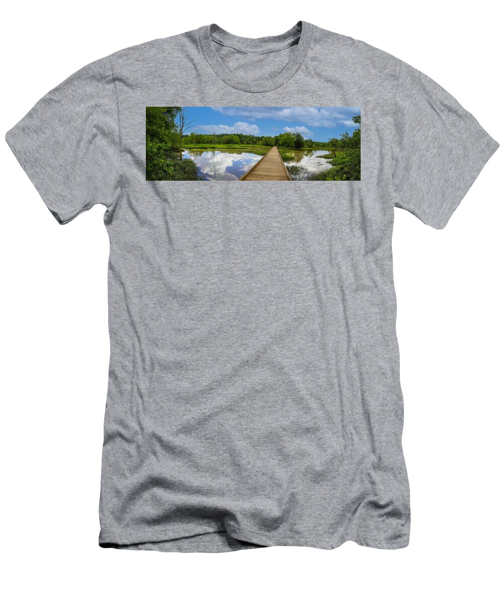 Bridge T-Shirt featuring the photograph A Bridge Over the Lake by Marcus Jones