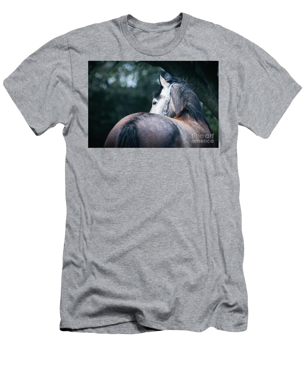Horse T-Shirt featuring the photograph A close-up portrait of horse profile in nature by Dimitar Hristov