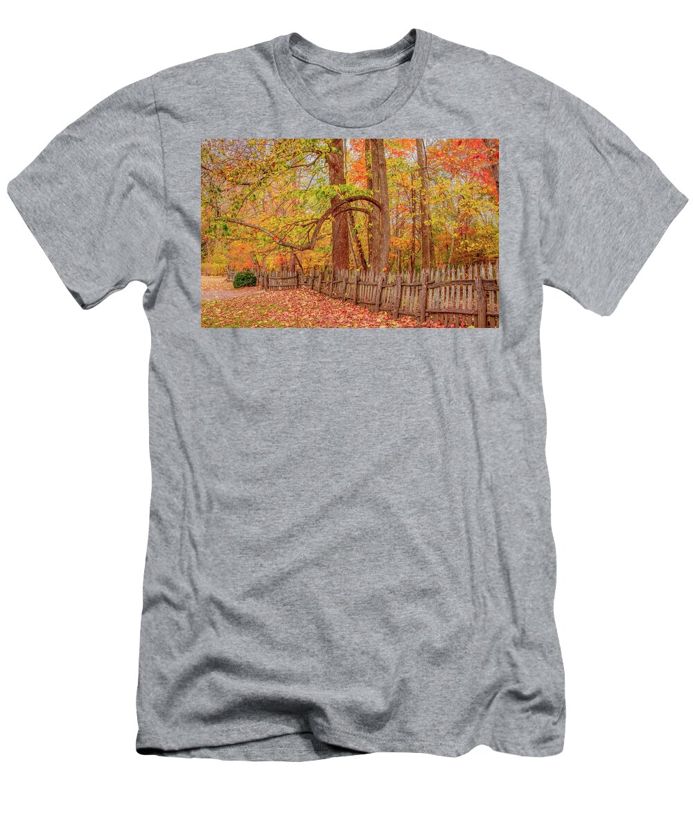Oconaluftee T-Shirt featuring the photograph A Crooked Old Fence in the Shadow of Fall by Marcy Wielfaert