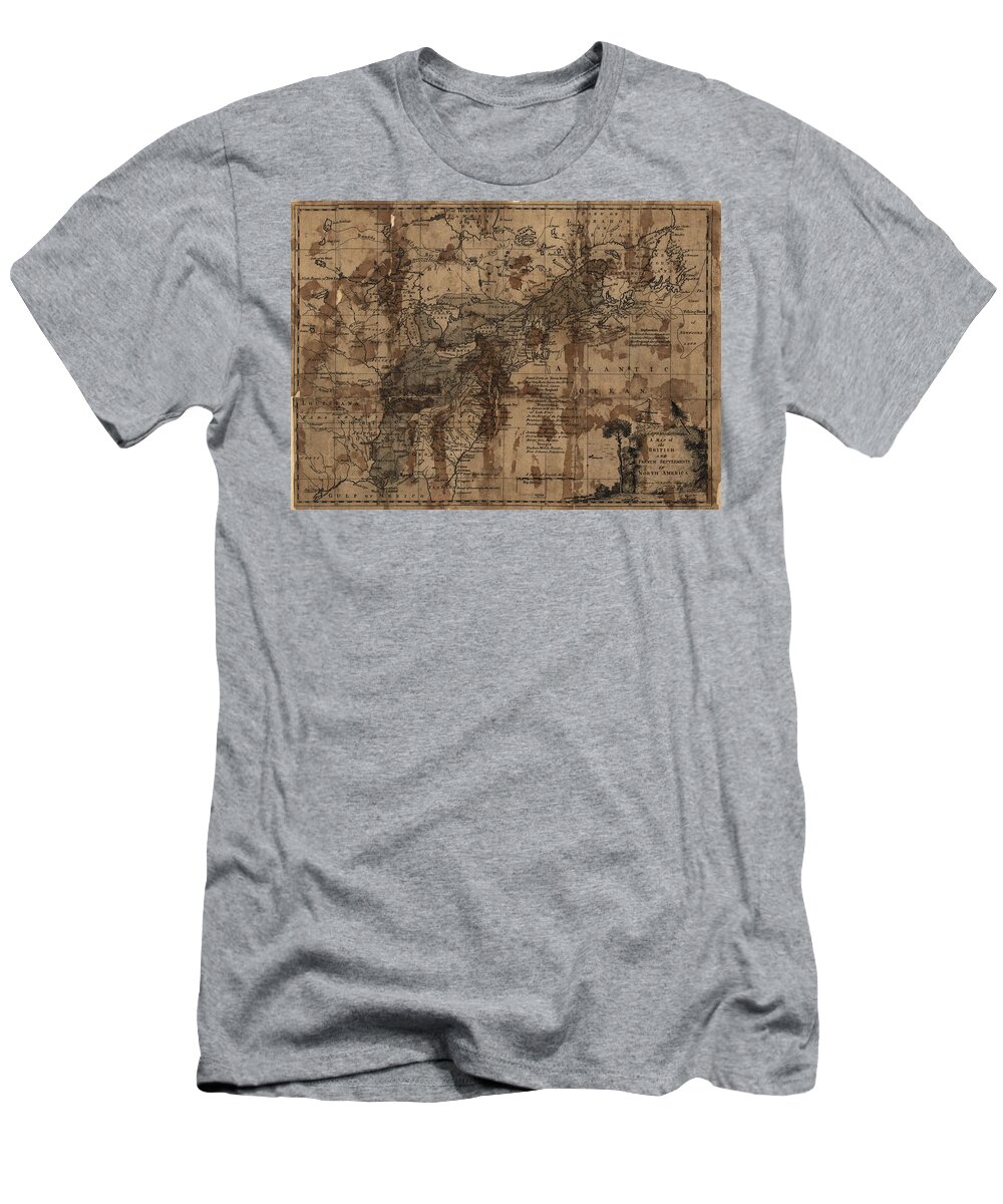 Map T-Shirt featuring the painting A map of the British and French settlements in North America. LOC 73694933 by MotionAge Designs