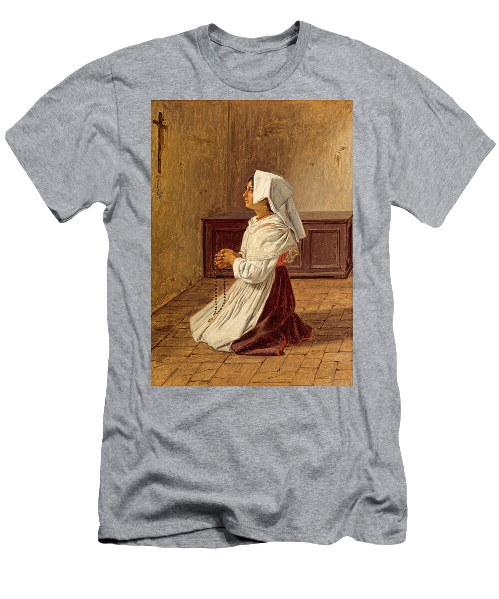 Martinus Rorbye T-Shirt featuring the painting A Praying Italian Woman by Martinus Rorbye