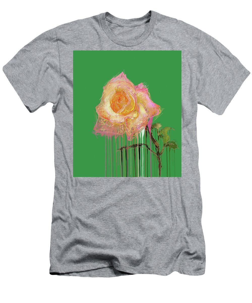 Rose T-Shirt featuring the mixed media A Rose By Any Other Name - Green by BFA Prints