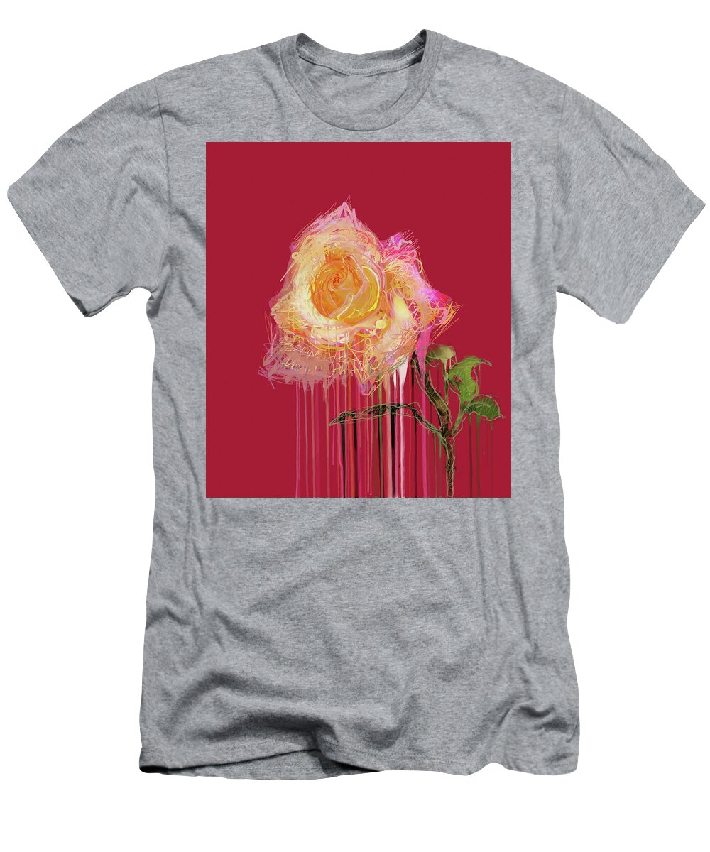 Rose T-Shirt featuring the mixed media A Rose By Any Other Name - Red by Big Fat Arts