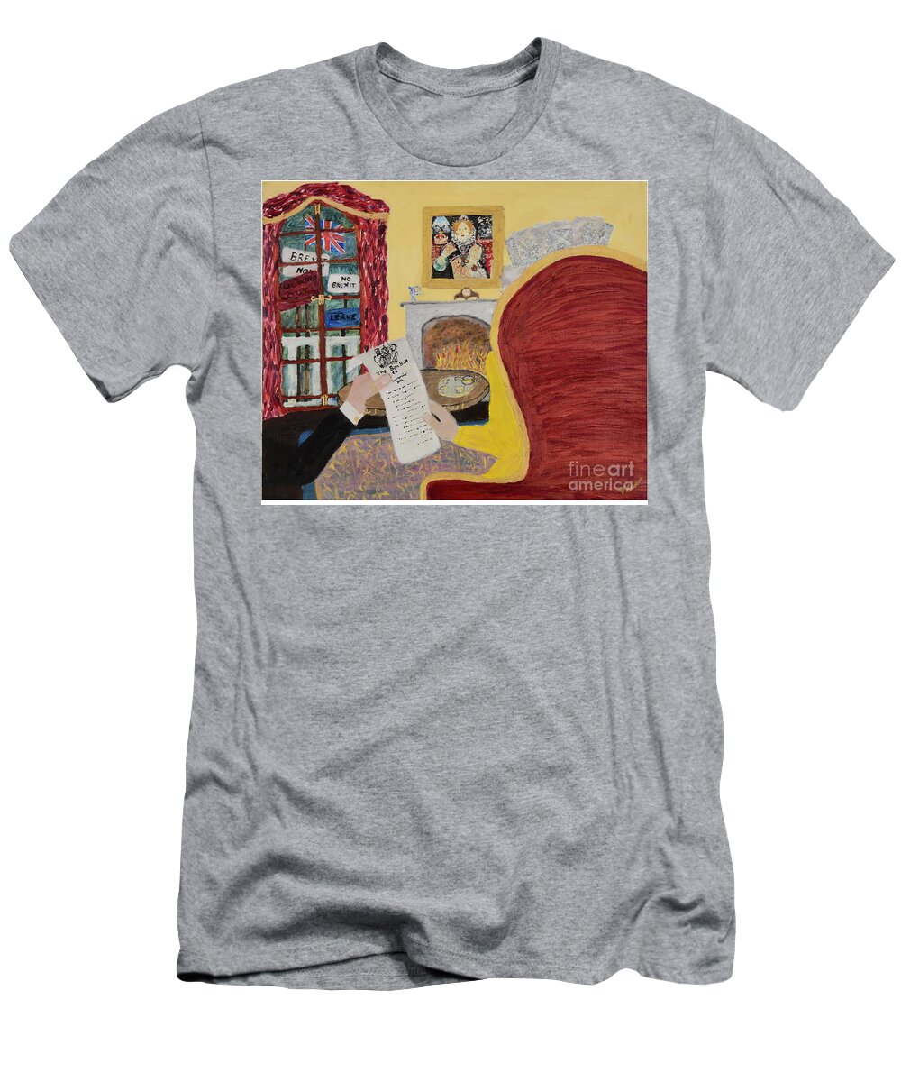 Queen Elizabeth T-Shirt featuring the painting A Royal Dilemma by David Westwood