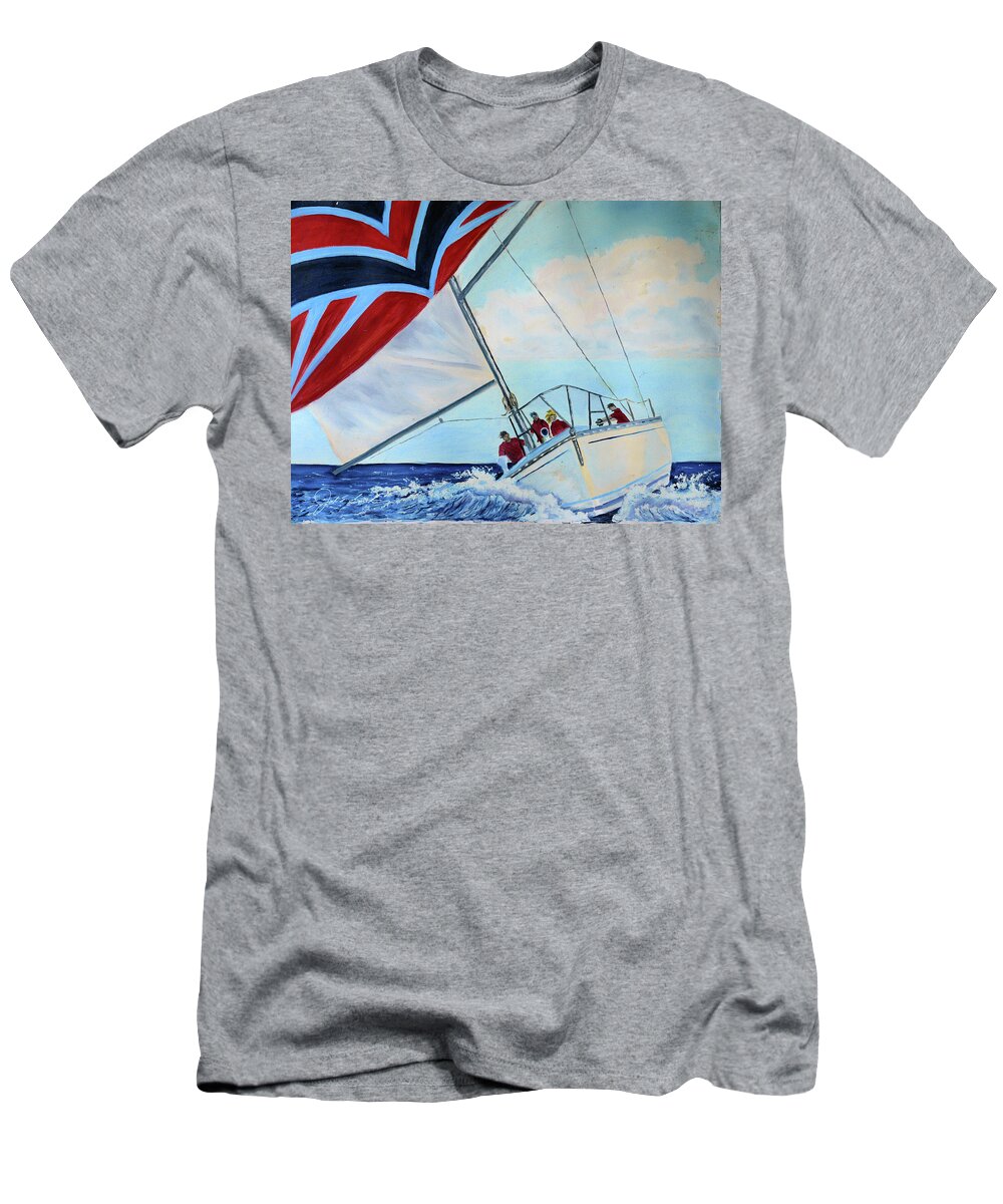 Spinnaker T-Shirt featuring the painting A Spinnaker Day  by Joel Smith