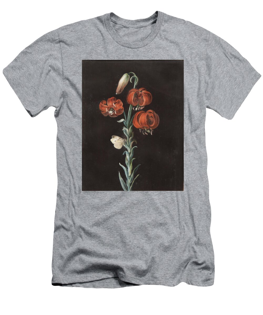 Vintage T-Shirt featuring the painting A Turks Cap Lily , Gouache on Vellum with Frame by Barbara Regina Dietzsch Mid 18th Century by MotionAge Designs