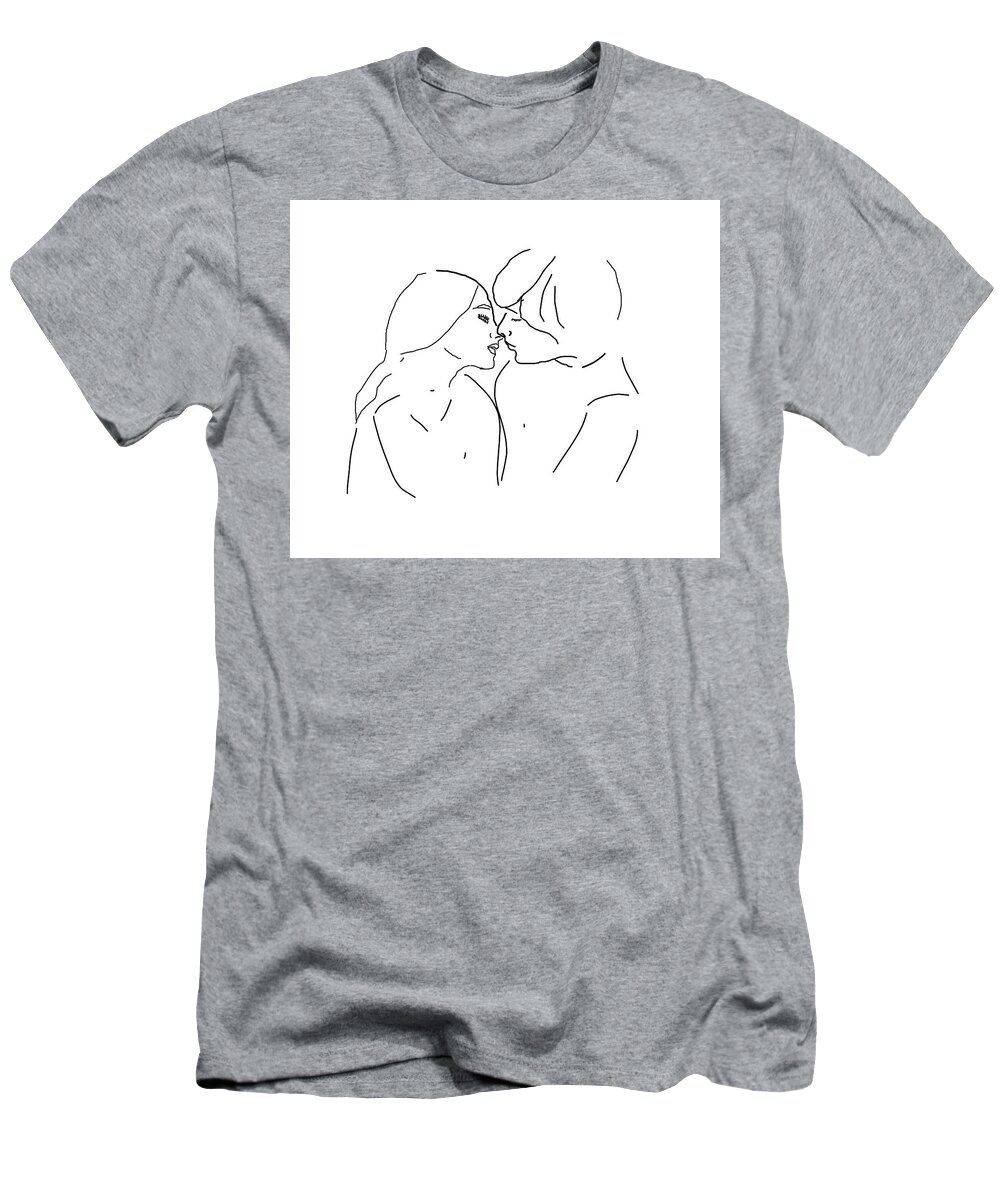 Kiss T-Shirt featuring the drawing About to Kiss by Alison Frank