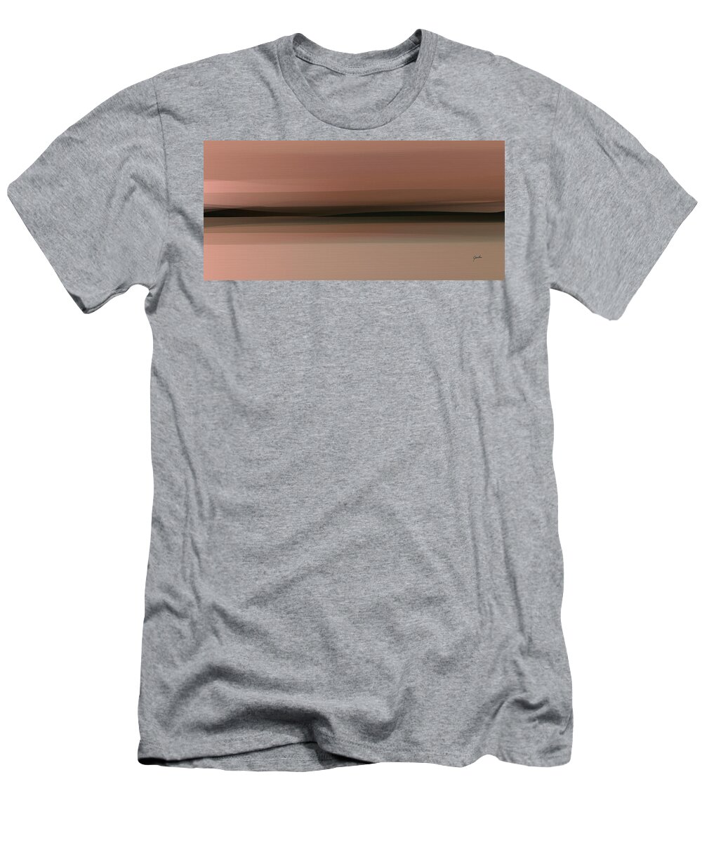Brown T-Shirt featuring the painting Abstract Beach Landscape Painting - Neutral Brown Beige And Grey Color Tones by iAbstractArt