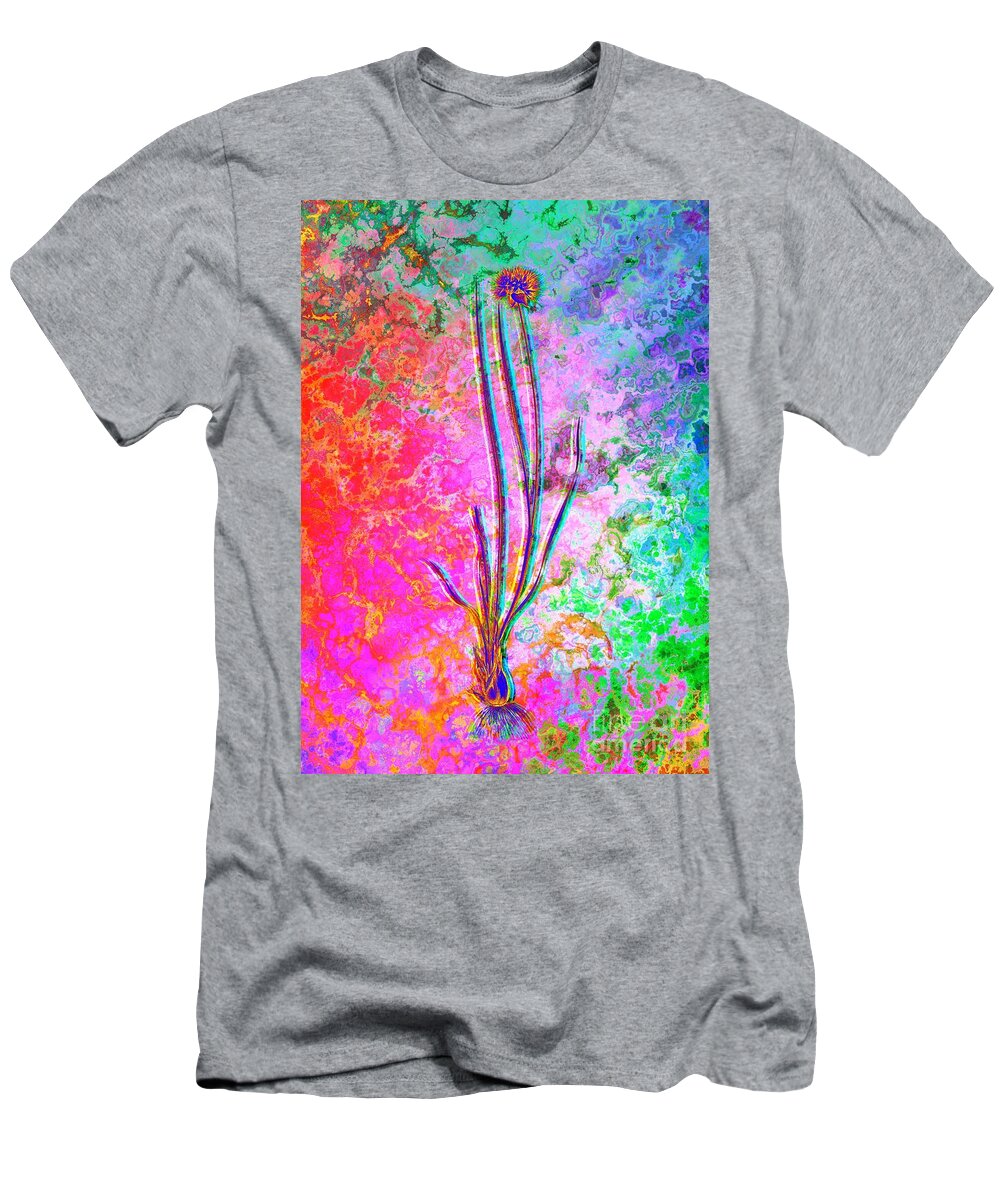 Neon T-Shirt featuring the painting Acid Neon Allium Foliosum Botanical Art n.0325 by Holy Rock Design