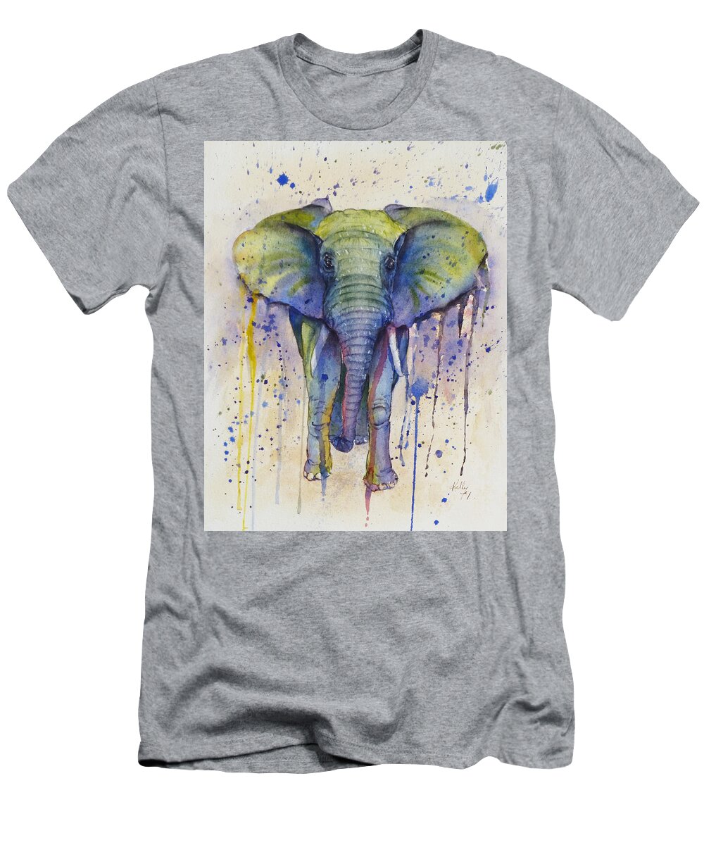 African Elephant T-Shirt featuring the painting African Elephant Abstract Style by Kelly Mills