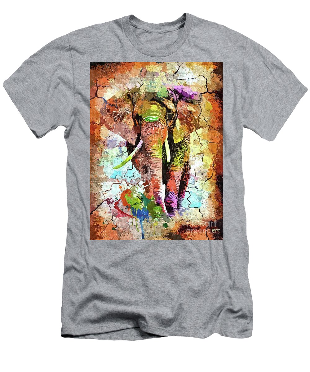 African Elephant T-Shirt featuring the mixed media African Elephant Grunge Style by Daniel Janda