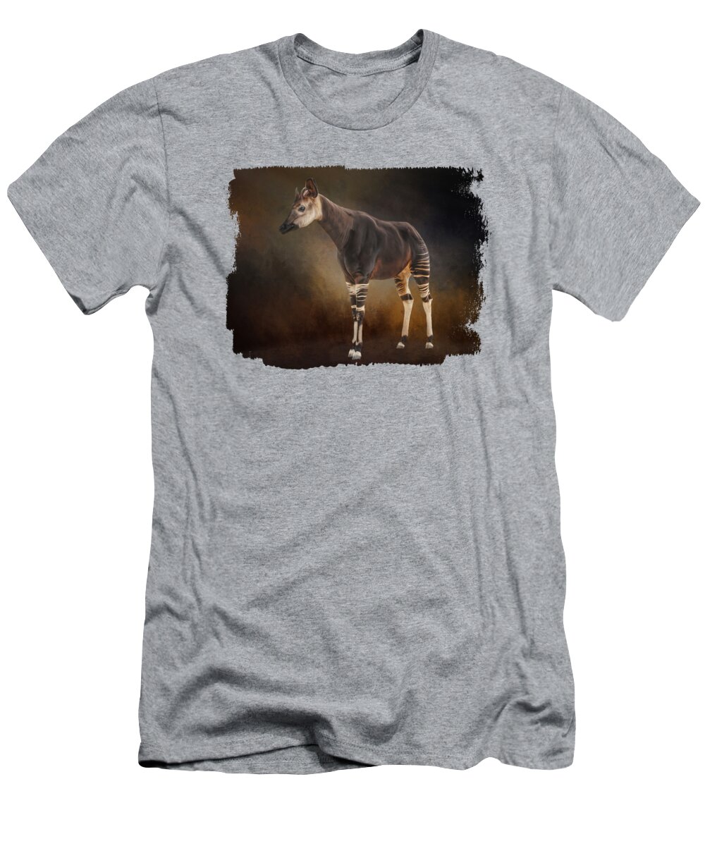 Okapi T-Shirt featuring the mixed media African Okapi by Elisabeth Lucas