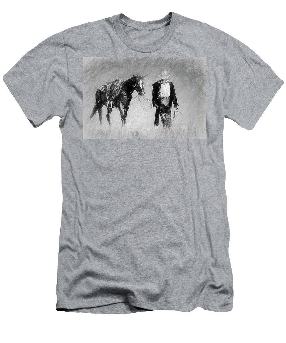 2013 T-Shirt featuring the digital art After a Long Ride - Sketch by Bruce Bonnett