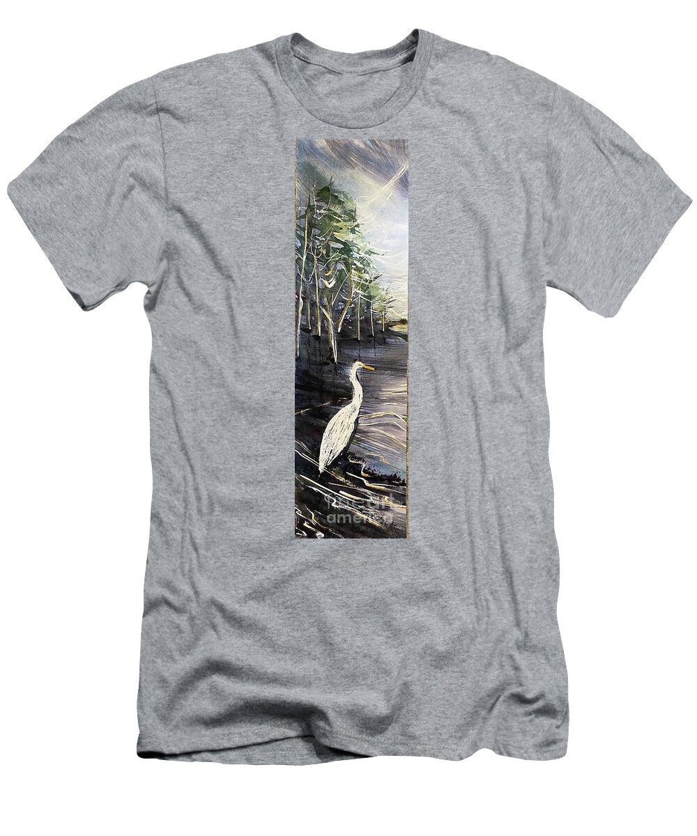 Louisiana Landscape Heron T-Shirt featuring the painting After the rain bird by Francelle Theriot