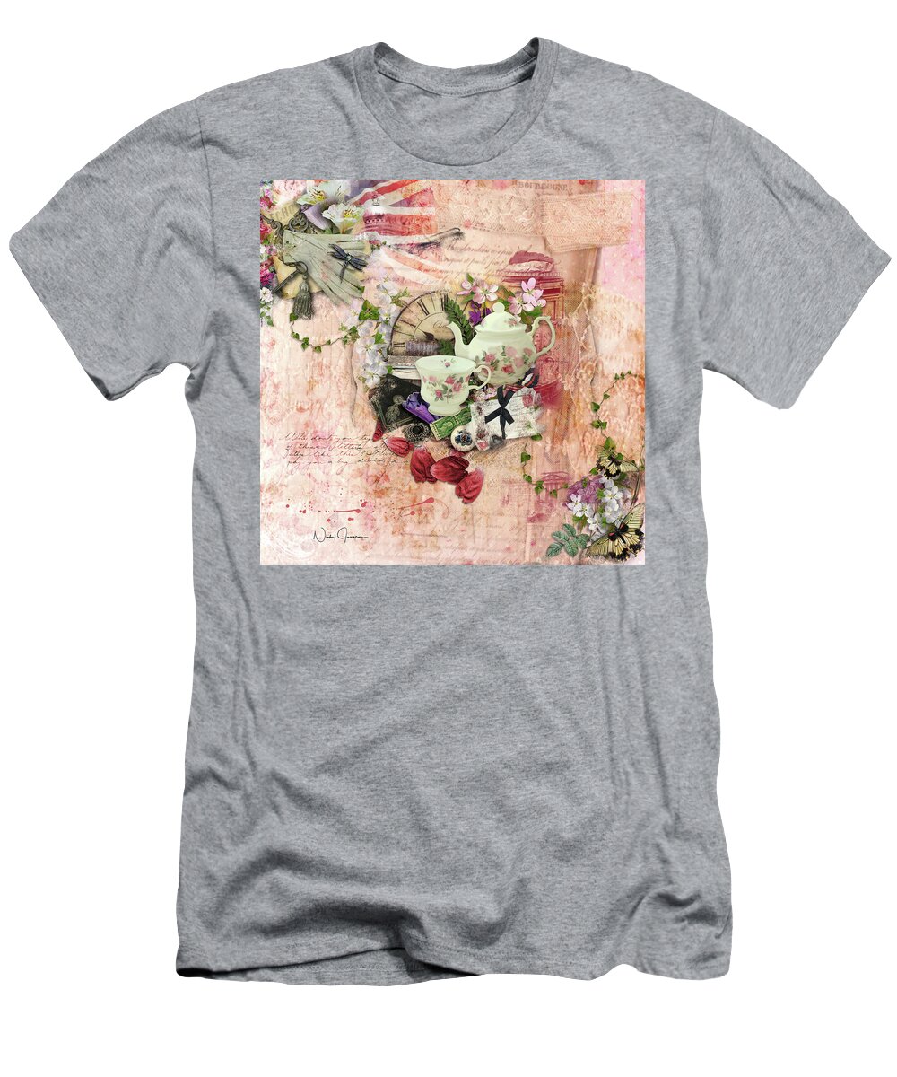 British T-Shirt featuring the mixed media Afternoon Tea by Nicky Jameson