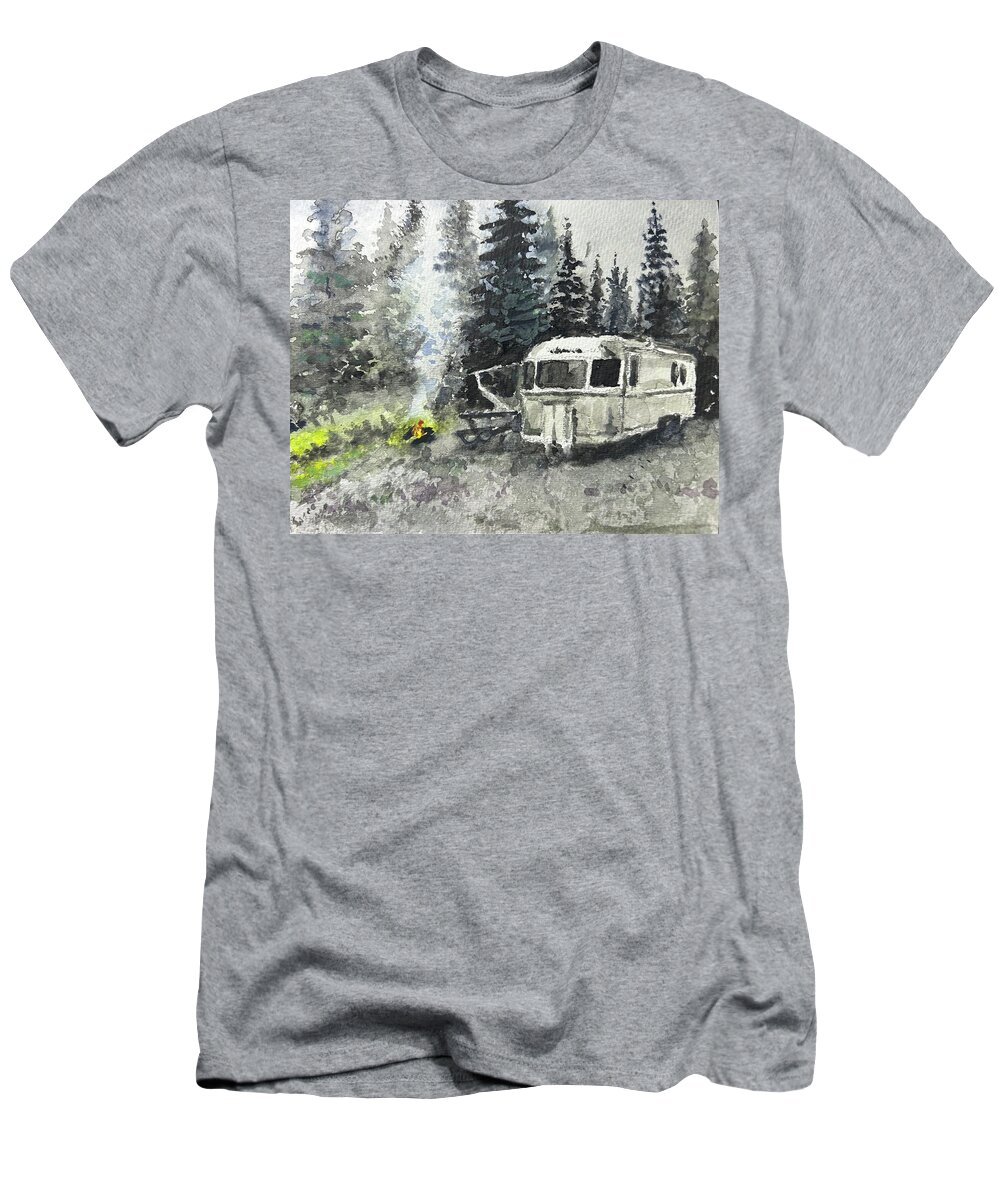 Camping T-Shirt featuring the painting Airstream Watercolor by Larry Whitler