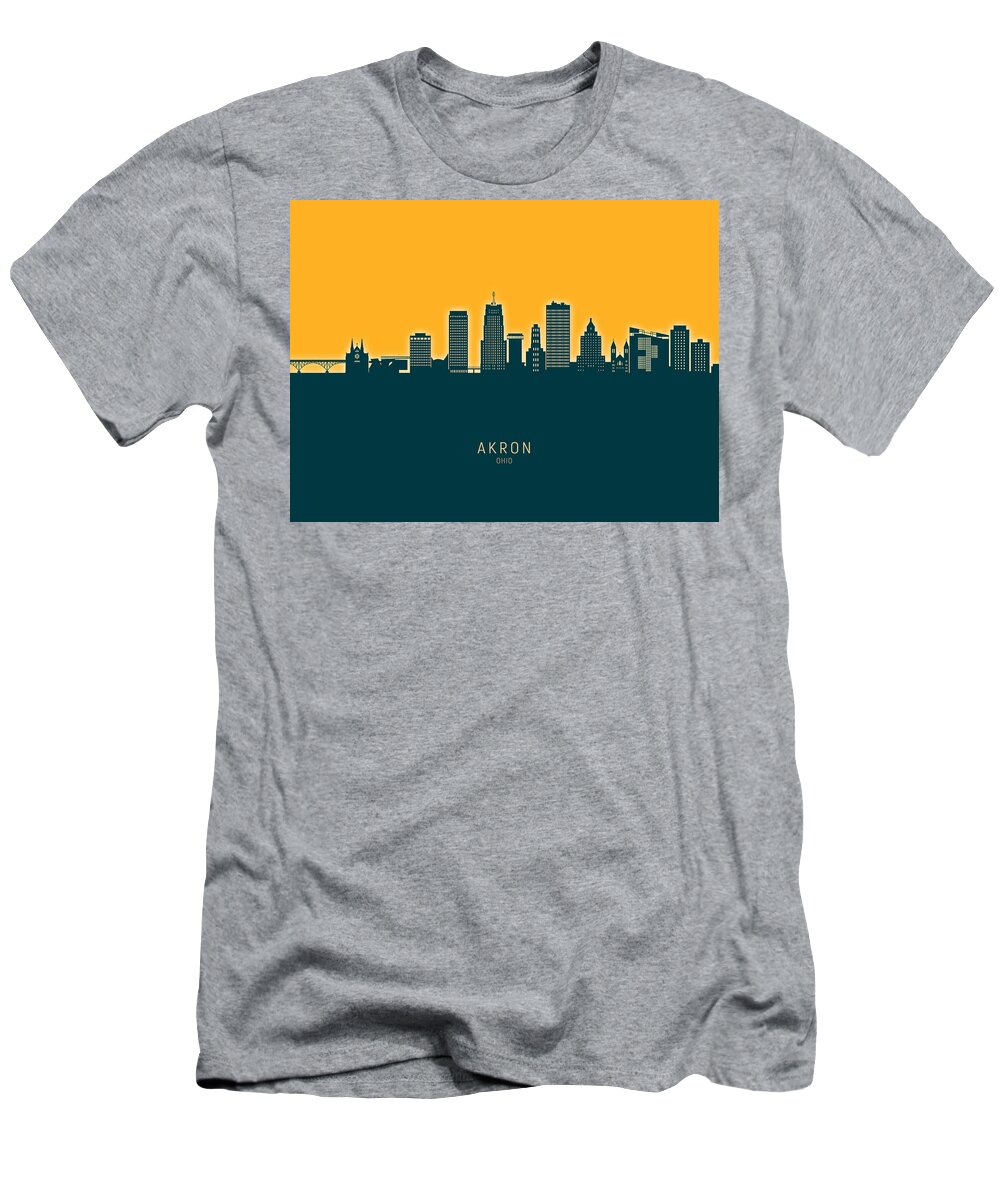 Akron T-Shirt featuring the digital art Akron Ohio Skyline #34 by Michael Tompsett