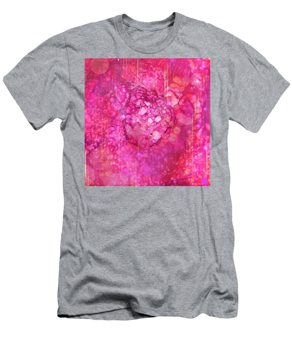 Pink T-Shirt featuring the mixed media Alcohol Pink by Eileen Backman