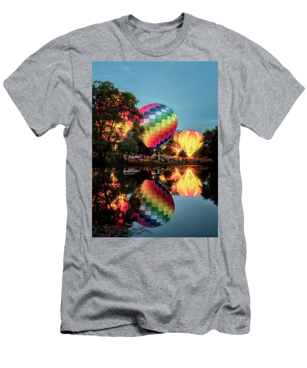 Hot Air Balloons T-Shirt featuring the photograph All Balloon Glow 2 - Centralia Balloon Fest by Susan Rissi Tregoning