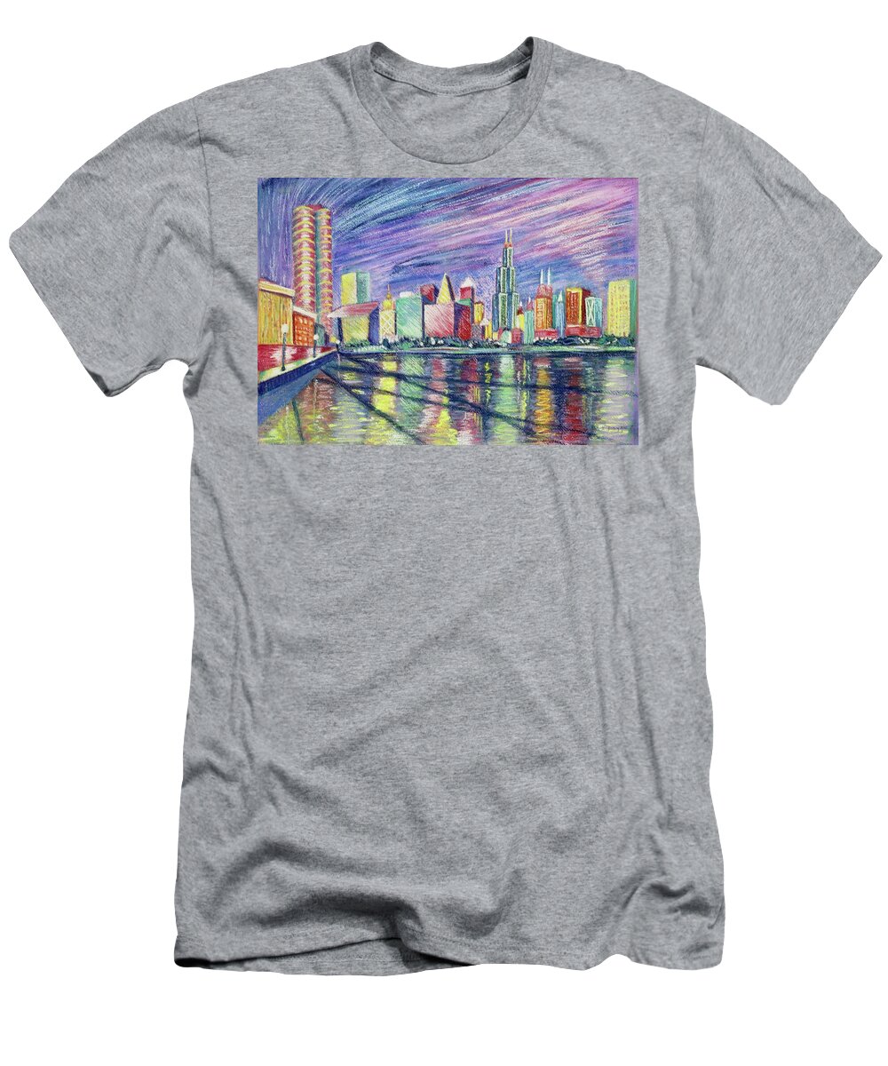 Chicago Skyline T-Shirt featuring the painting Almost Chicago by Dorsey Northrup