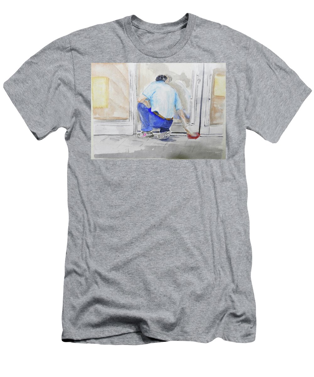 Worker T-Shirt featuring the painting Also Serving by Barbara F Johnson