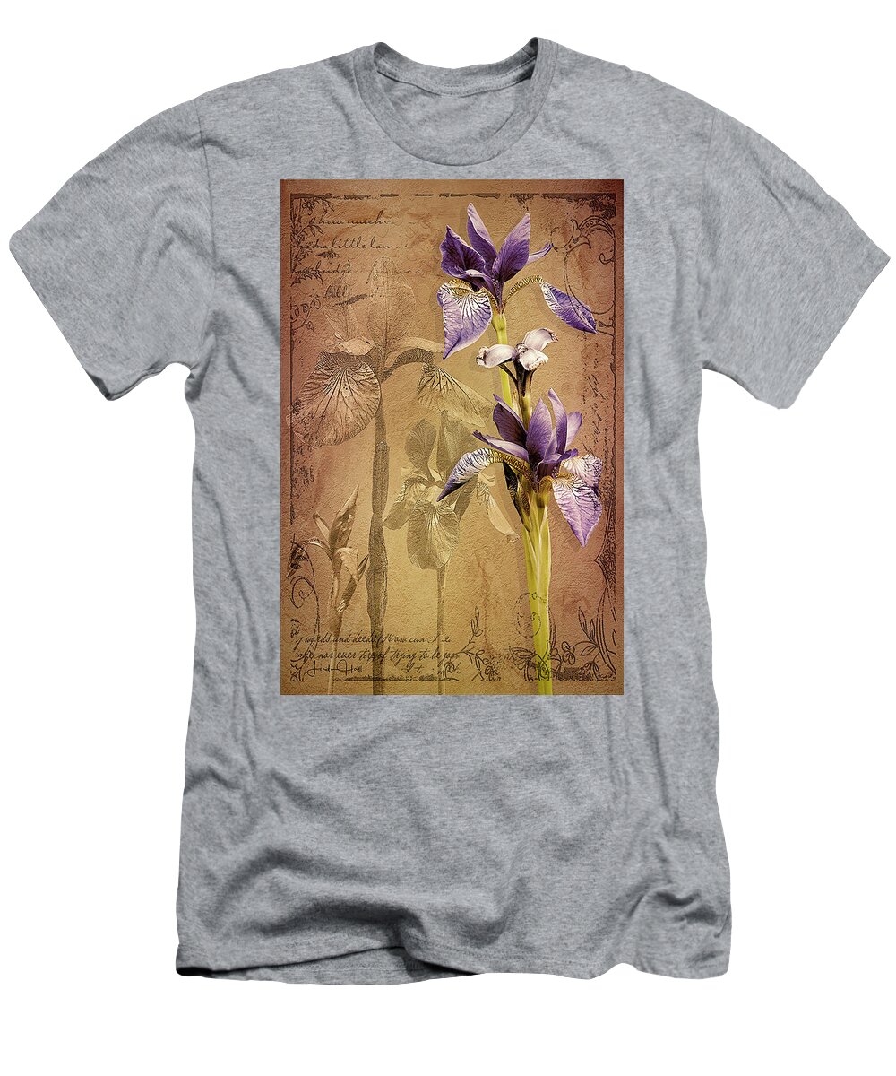 Flowers T-Shirt featuring the digital art Antique Iris by Linda Lee Hall