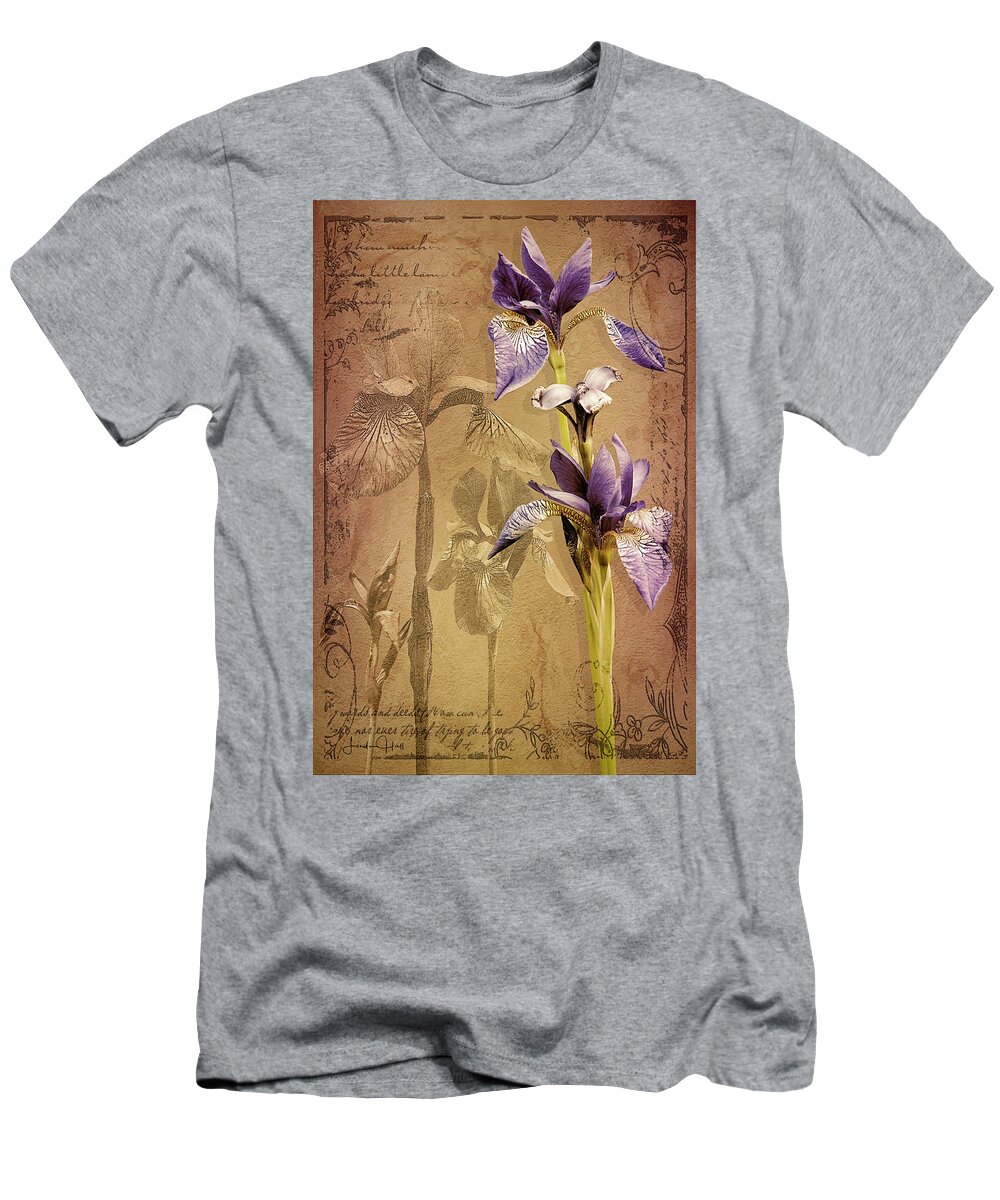 Gold T-Shirt featuring the digital art Antique Iris by Linda Lee Hall