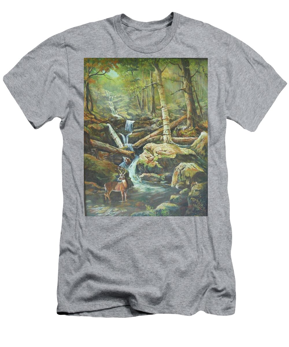 Waterfalls T-Shirt featuring the painting Applachia by ML McCormick