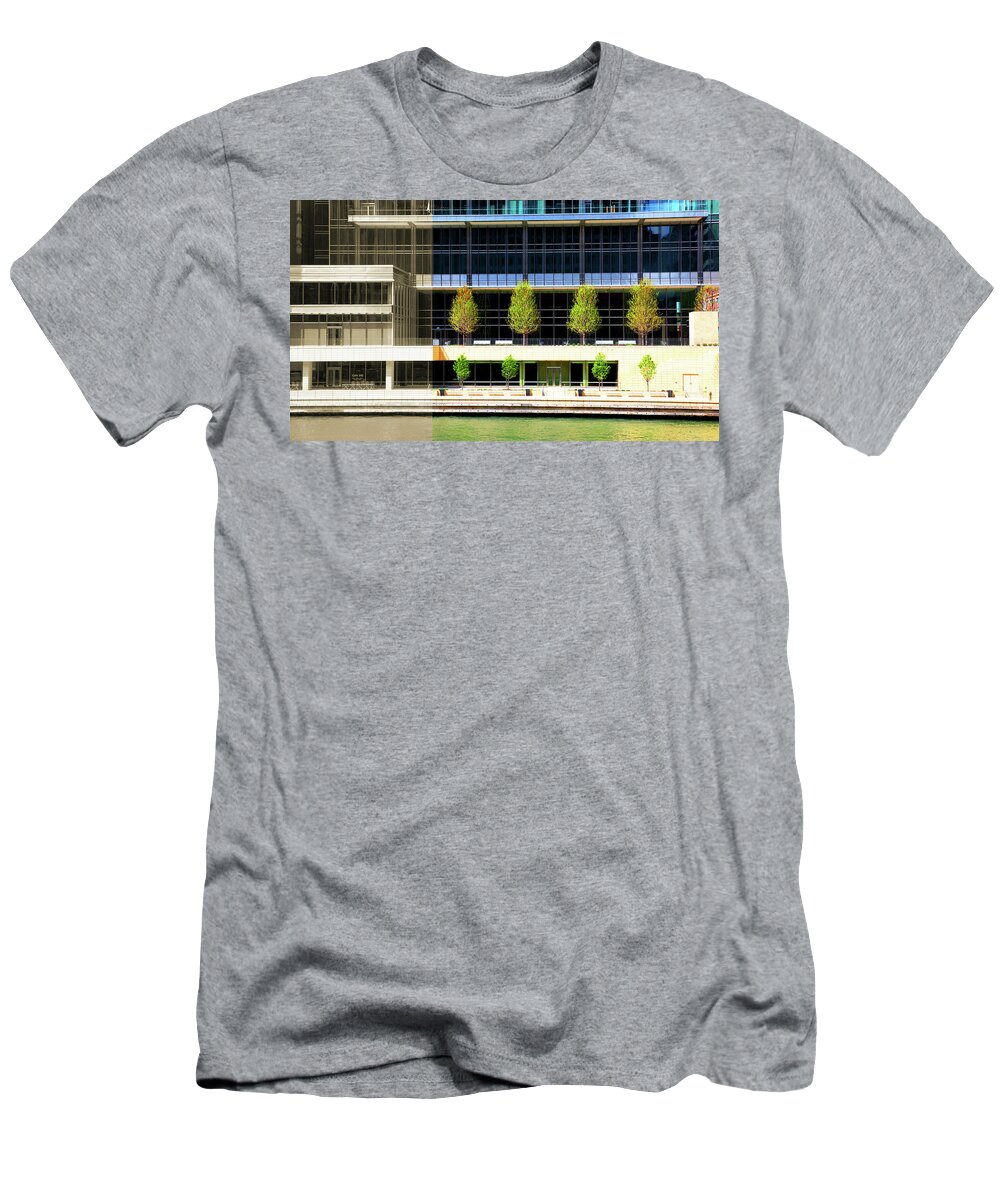 Architecture T-Shirt featuring the photograph Architecture Trees Water Chicago River by Patrick Malon