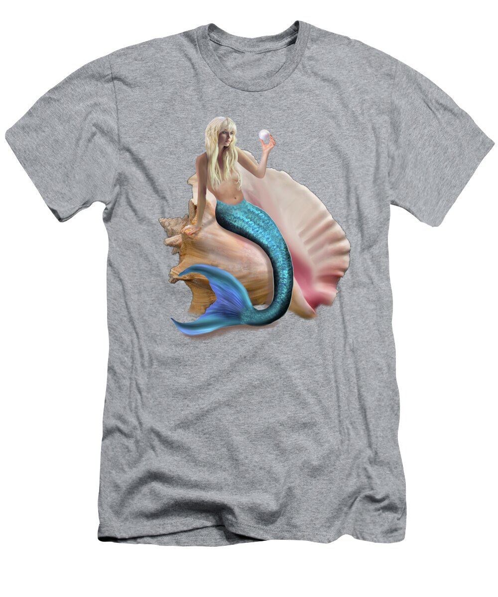 Mermaid T-Shirt featuring the digital art Mermaid's Treasured Pearl by Glenn Holbrook