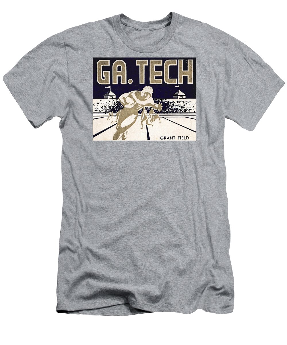 Georgia T-Shirt featuring the drawing 1952 Georgia Tech Night Game by Row One Brand