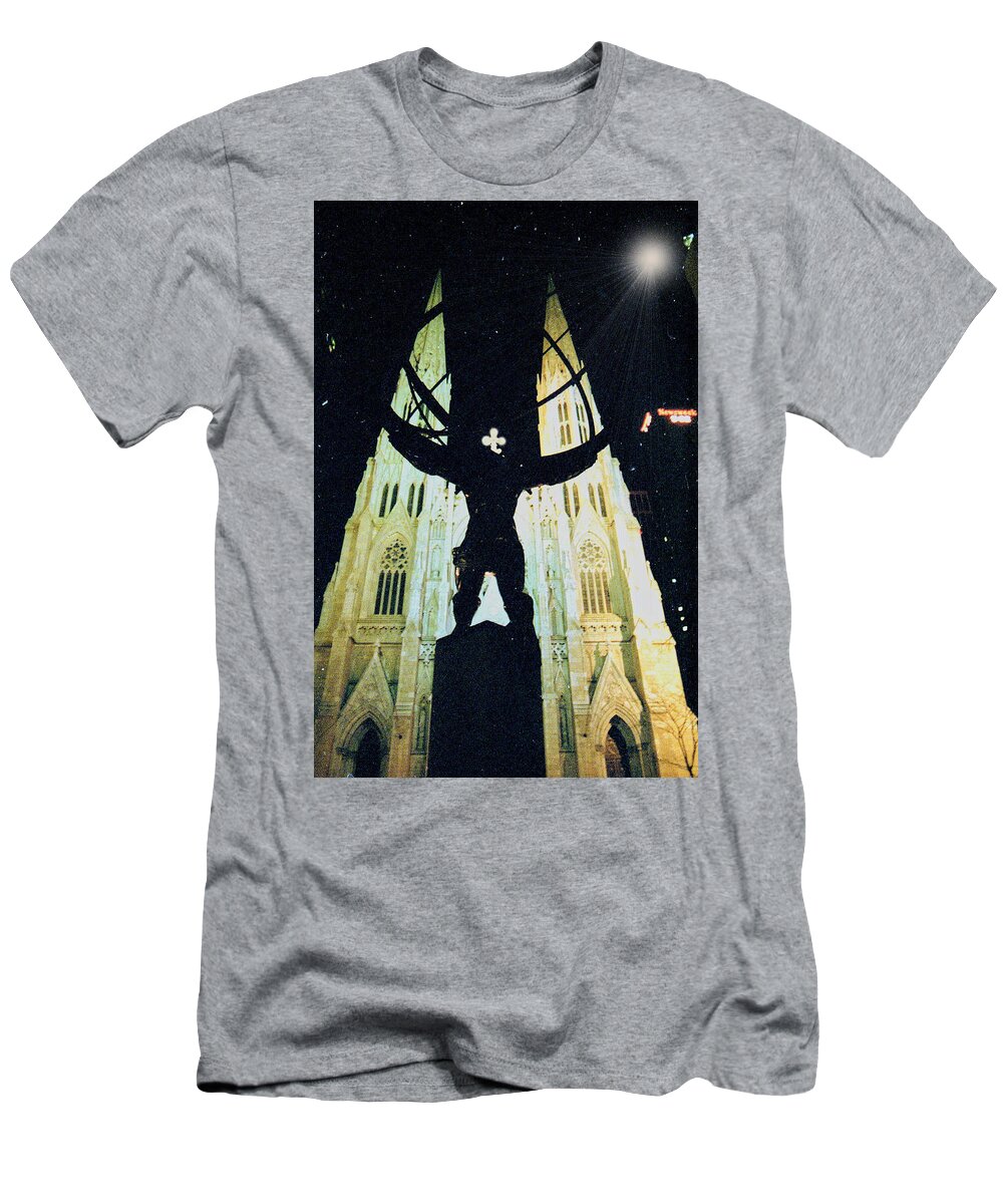 Night T-Shirt featuring the digital art Atlas and St. Patrick's Cathedral by Russ Considine