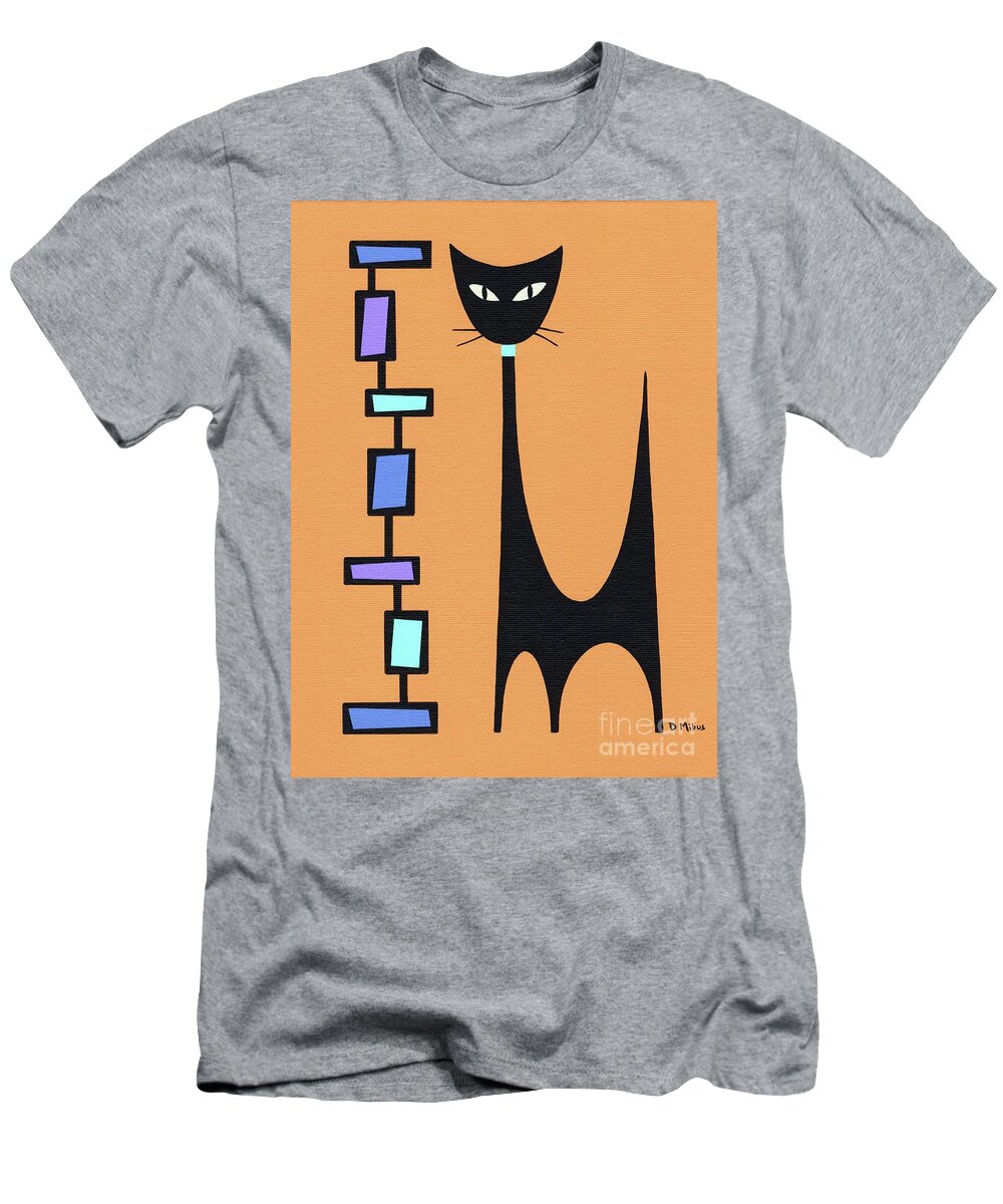 Mid Century Modern Black Cat T-Shirt featuring the painting Atomic Cat with Mod Rectangle Tower by Donna Mibus