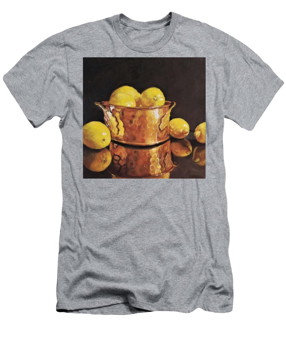 Copper Pot T-Shirt featuring the painting Atomic Number 29 With Lemons by Jean Cormier