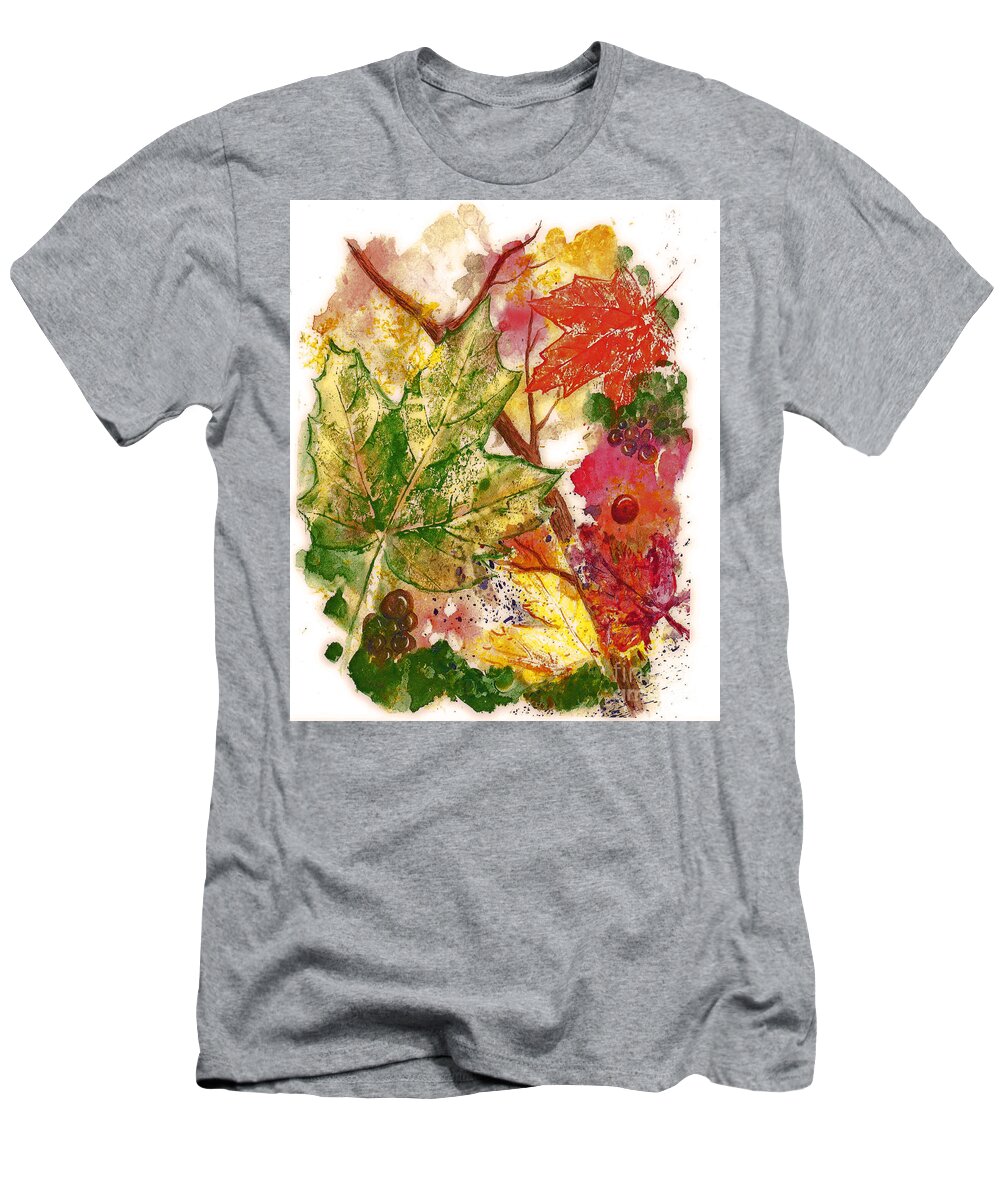 Autumn Leaves And Jewel Tones T-Shirt featuring the painting Autumn Abstraction by Irene Czys