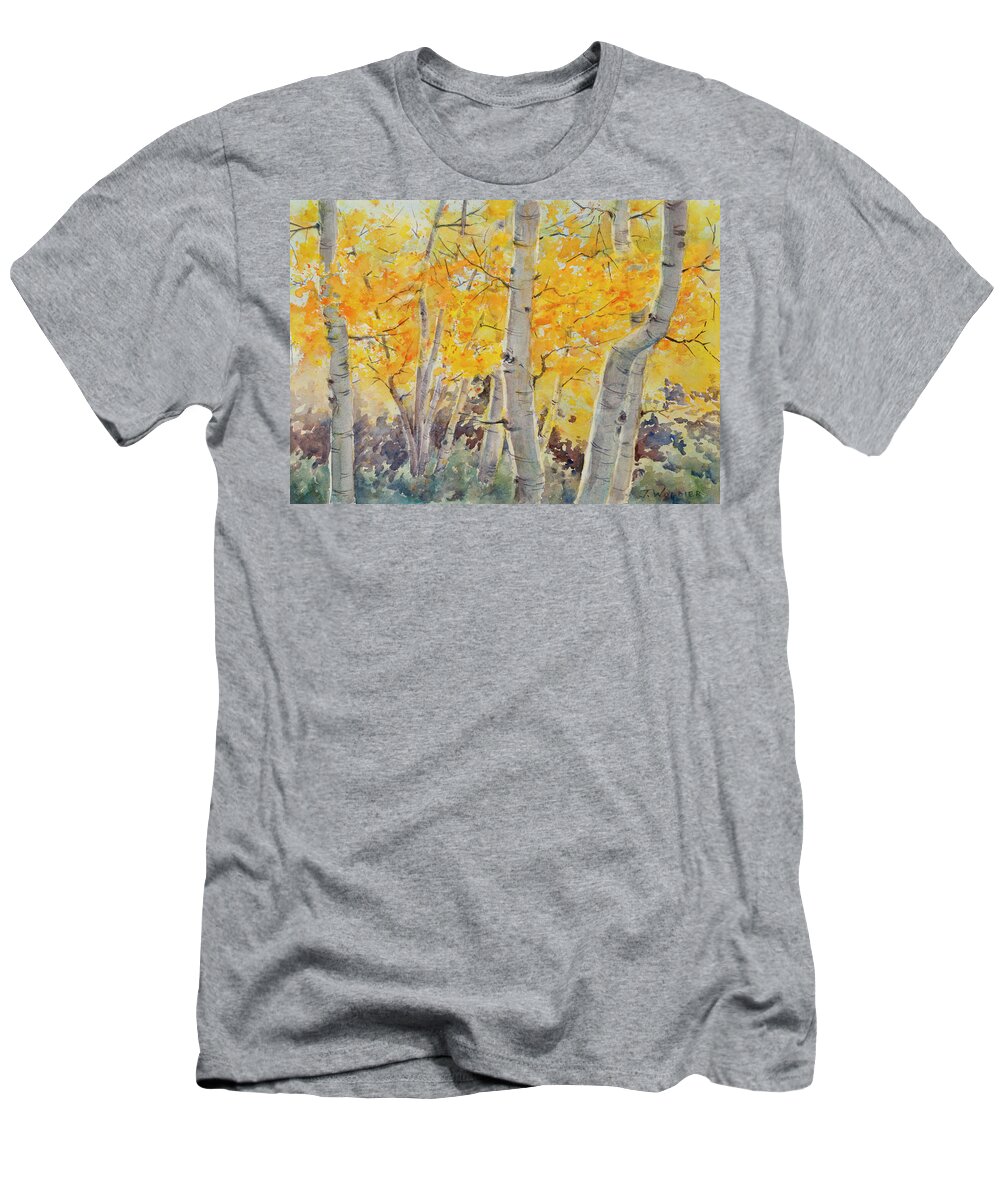 Artist T-Shirt featuring the painting Autumn Aspens II by Joan Wolbier