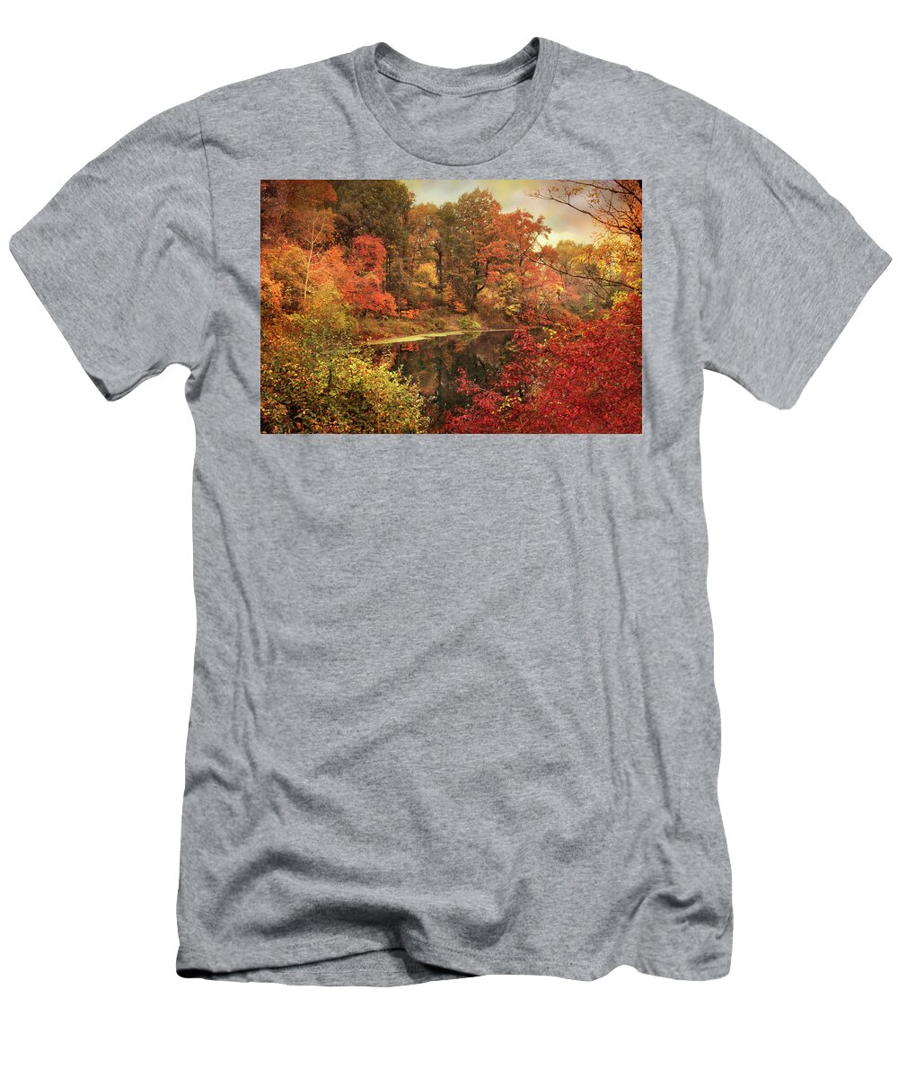 Autumn T-Shirt featuring the photograph Autumn Pond Views by Jessica Jenney
