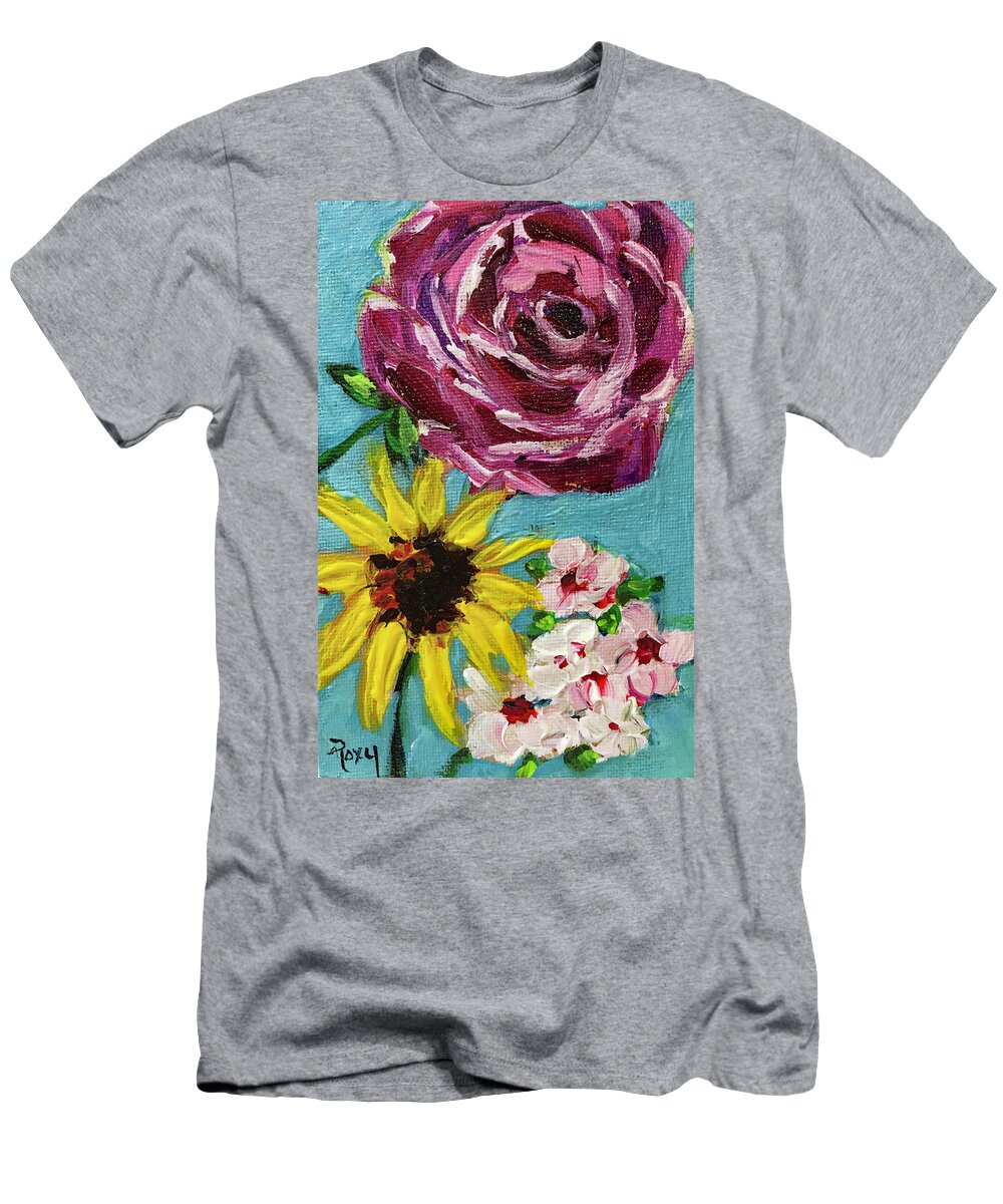 Roses T-Shirt featuring the painting Backyard Blooms by Roxy Rich