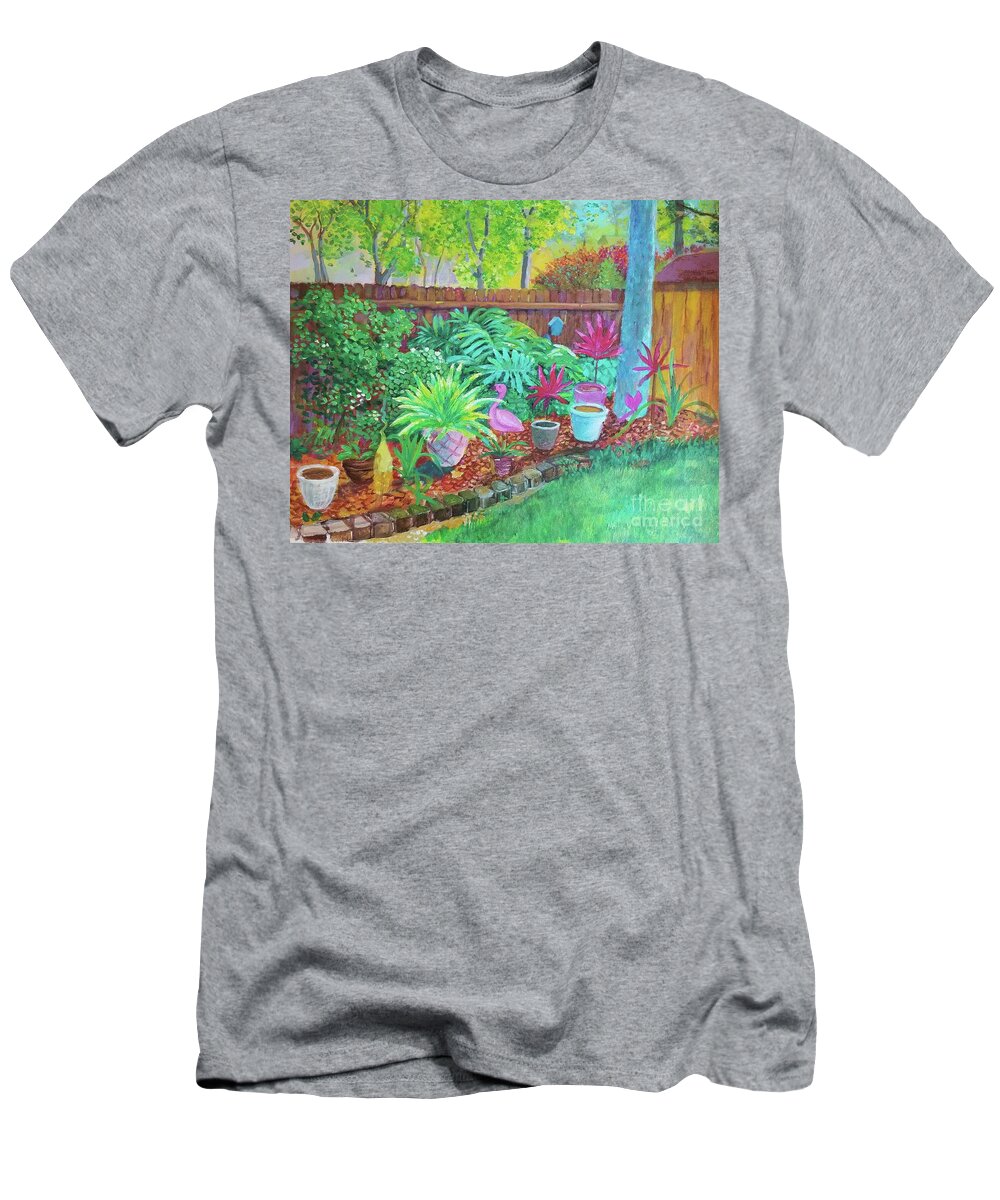 Backyard T-Shirt featuring the painting Backyard Garden II by Joe Roache