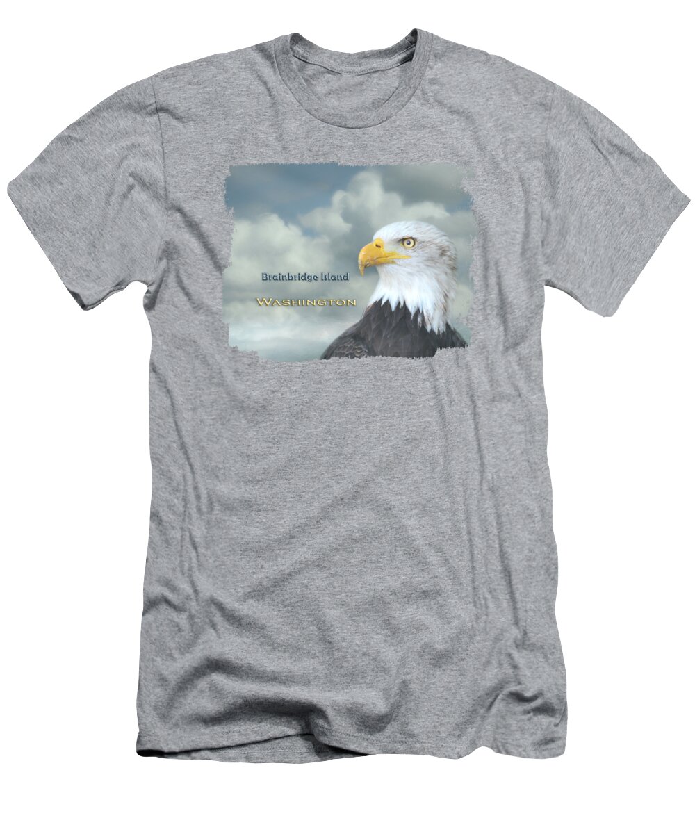 Bainbridge Island T-Shirt featuring the mixed media Bald Eagle Bainbridge Island WA by Elisabeth Lucas