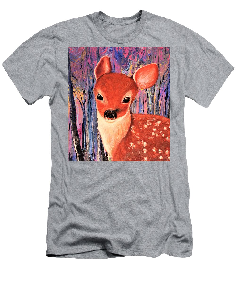 Wall Art Home Décor Bambi Acrylic Painting Abstract Painting Animals Deer Decoration Gift Idea Decoration For A Children's Bedroom Baby Wall Decoration I Love Animals I Love Art T-Shirt featuring the painting Bambi by Tanya Harr