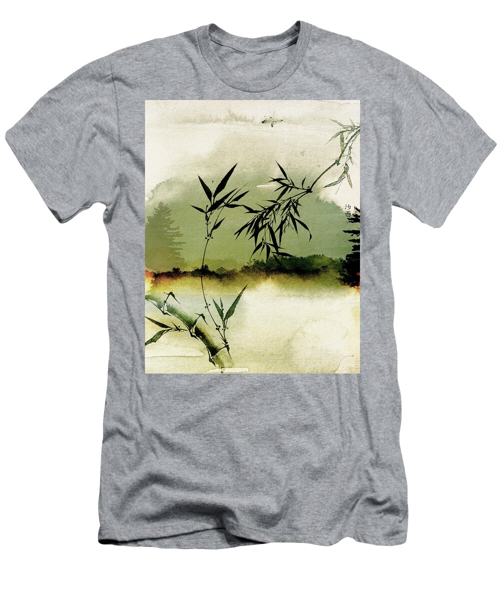 Sunsets T-Shirt featuring the mixed media Bamboo Sunsset by Colleen Taylor