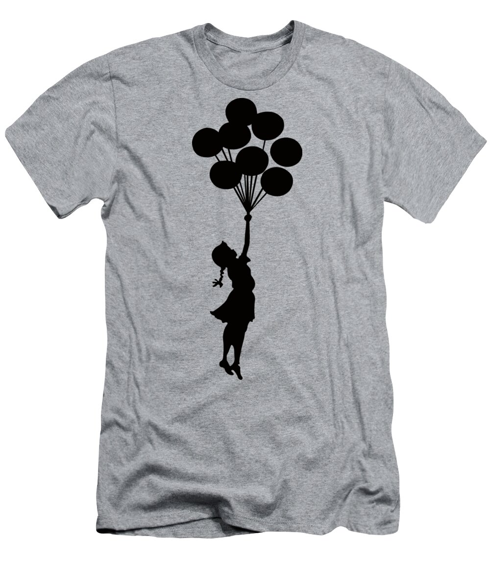 Banksy T-Shirt featuring the mixed media Banksy Girl with Balloons Blue by Banksy