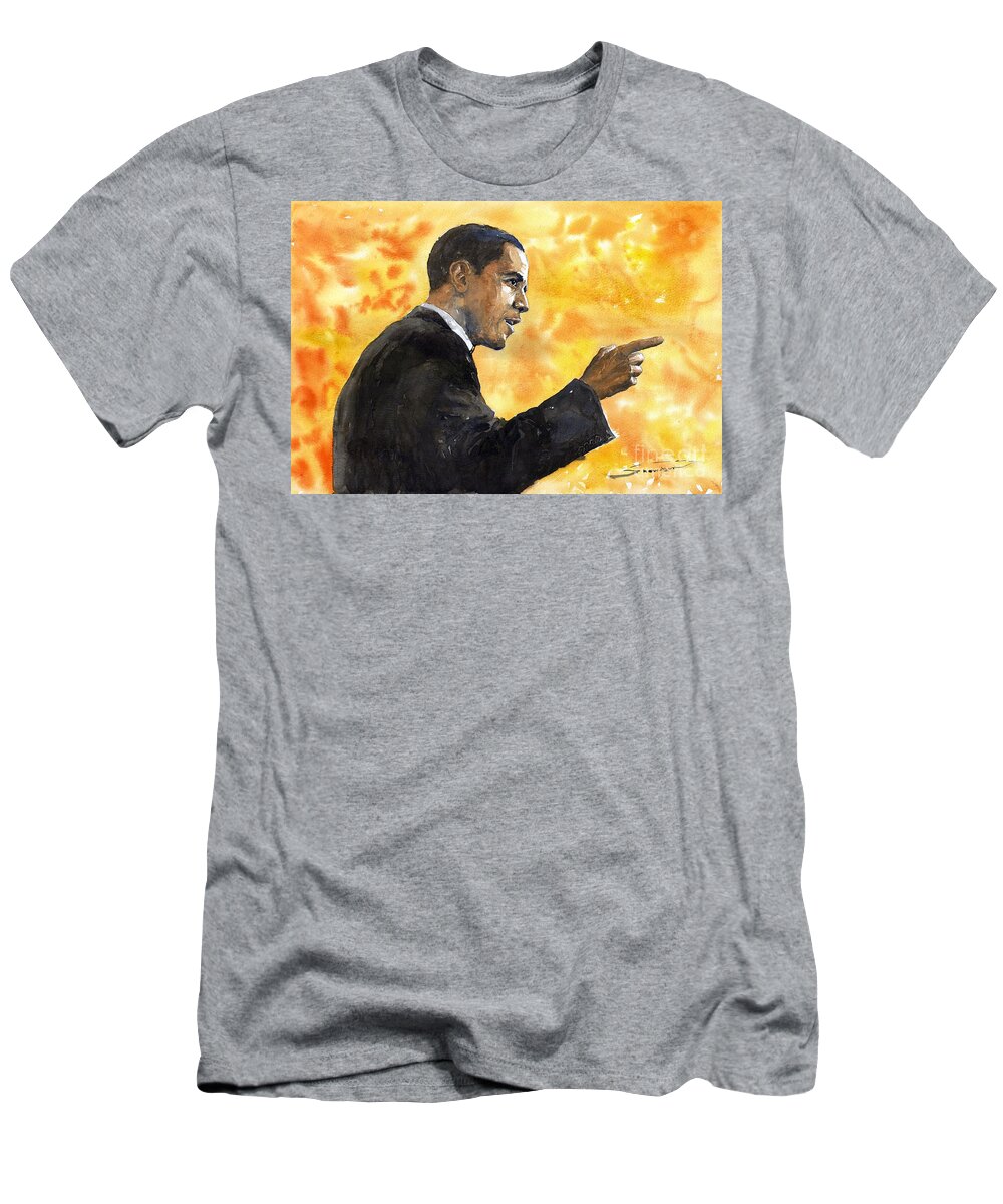 Watercolour T-Shirt featuring the painting Barack Obama 02 by Yuriy Shevchuk